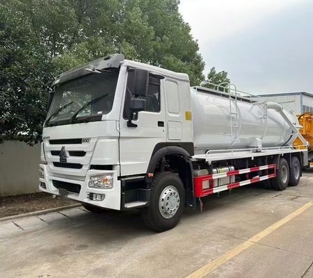 Good price HOWO Heavy Duty 6 Wheels Sewage Truck 10CBM Tank Volume Red Color Left Hand Driving online